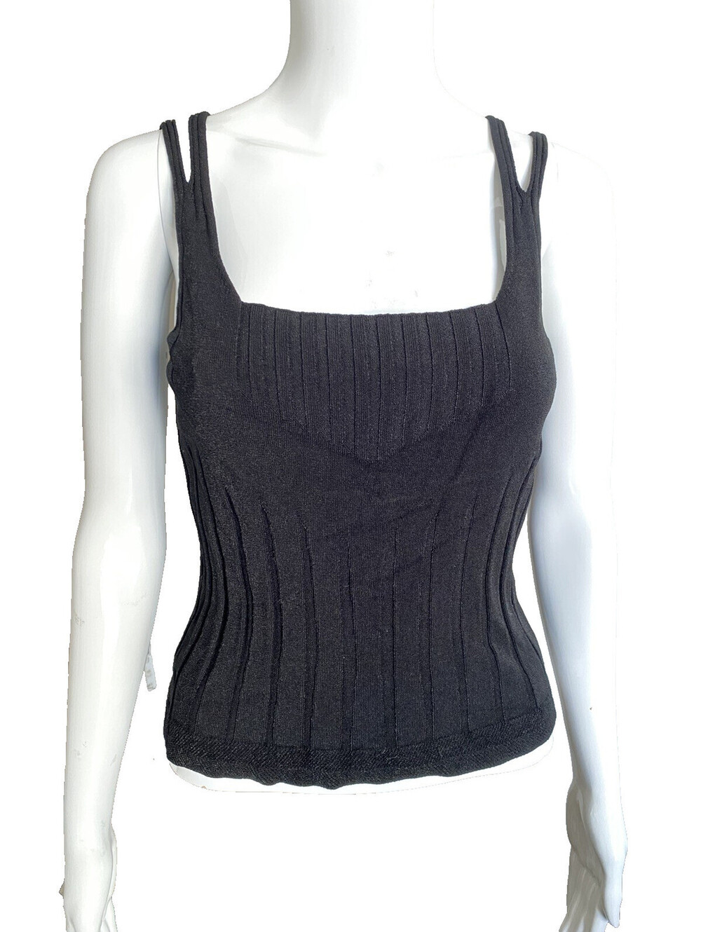 Wolford XS/S Black Square Neck Camisole Tank Top Stretch Textured